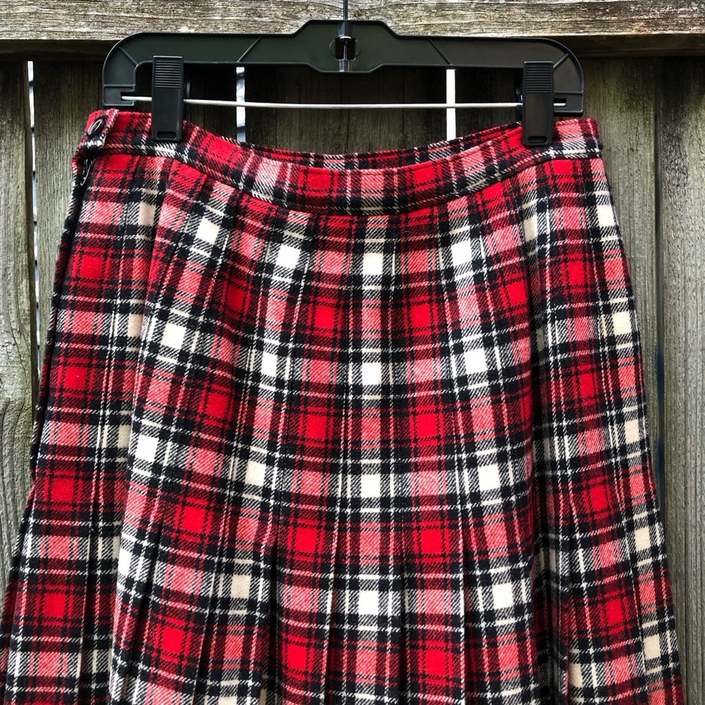 Pendleton Vintage 1950s Turnabout Skirt Virgin Wool Red Plaid Pleated Size S - Picture 8 of 15
